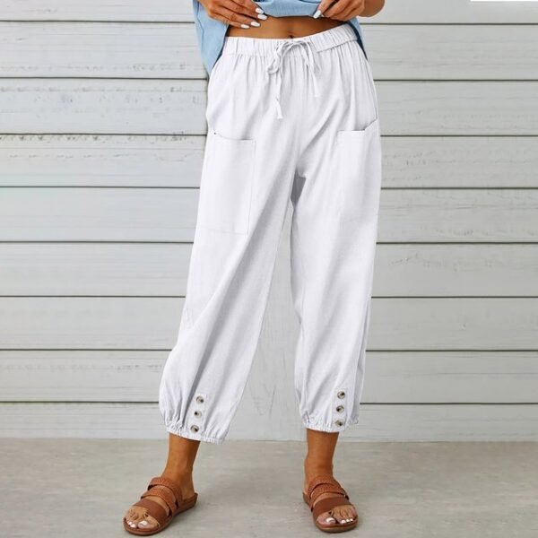 Women's  Elastic Waist H-Line Wide Leg Pants Daily Going Out Pants White Casual Split Joint Plain Spring/Fall Pants - Image 2