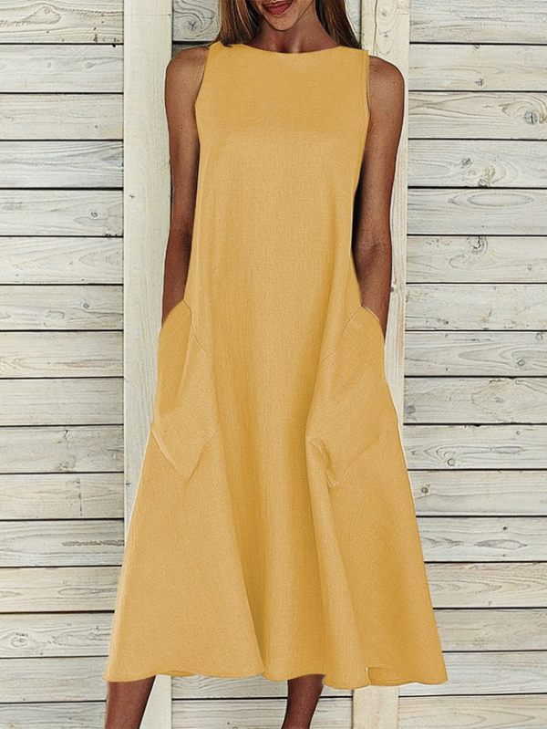 Women's Sleeveless Summer Gray Plain Printing Crew Neck Daily Going Out Casual Maxi H-Line Fit & Flare Dress Dress - Image 2