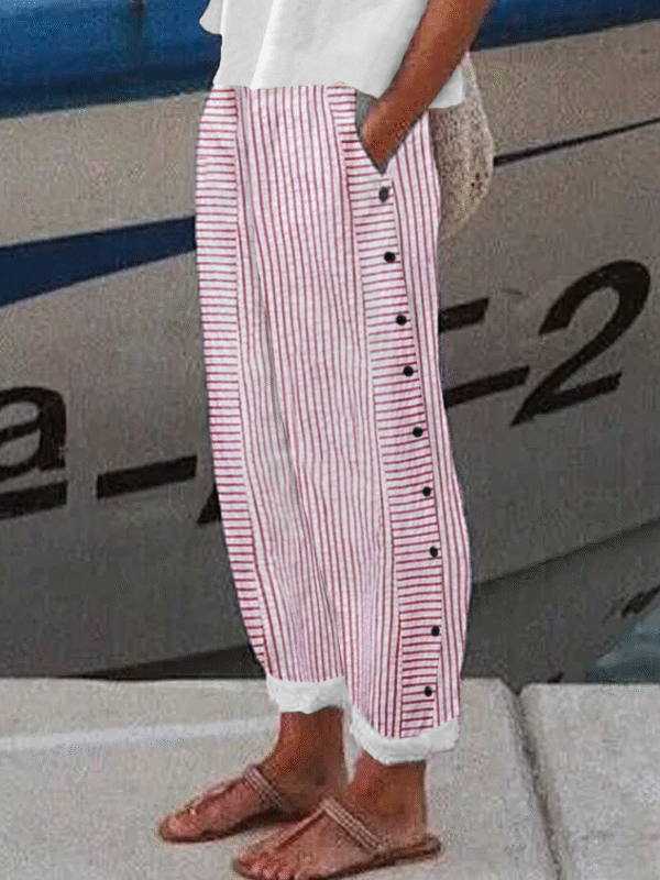 Striped Casual Buttoned Pants - Image 7