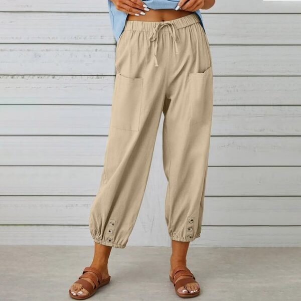 Women's  Elastic Waist H-Line Wide Leg Pants Daily Going Out Pants White Casual Split Joint Plain Spring/Fall Pants - Image 3
