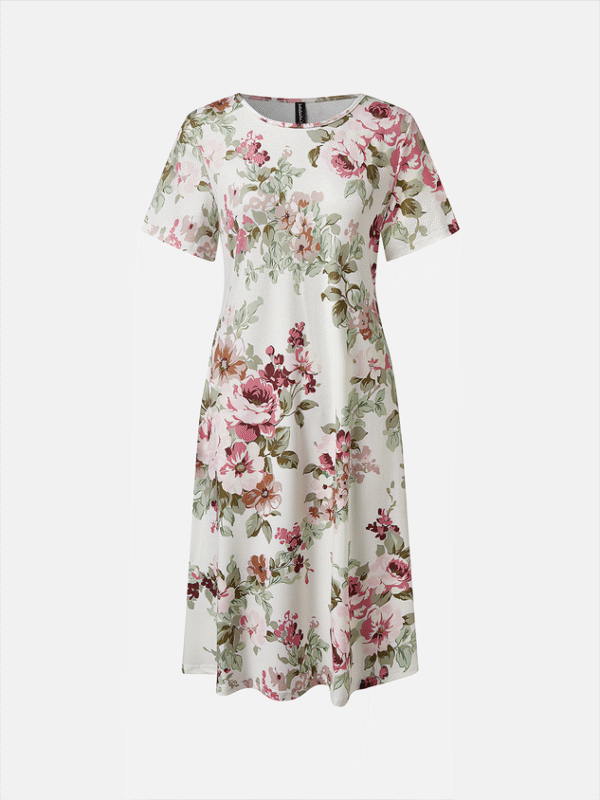 Cotton-Blend Elegant Floral Loose Dress - Image 6