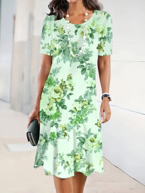 Cotton-Blend Elegant Floral Loose Dress - Image 5
