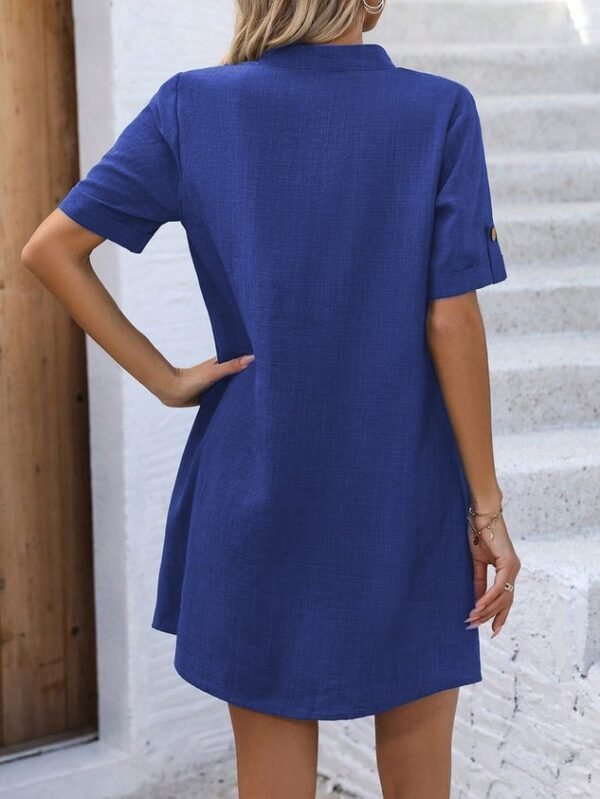 V Neck Buckle Casual Dress With No - Image 4