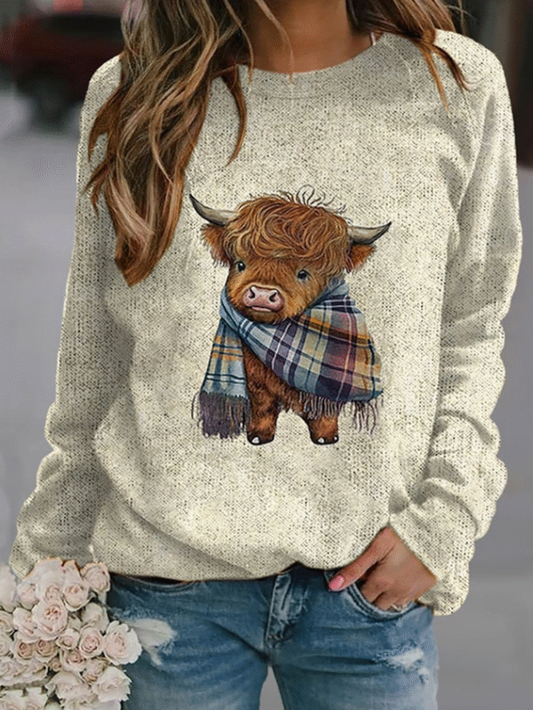 Cute highland cow round neck sweater - Image 2