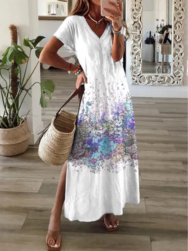 Casual V neck Loosen Short Sleeve Knit Dress - Image 4